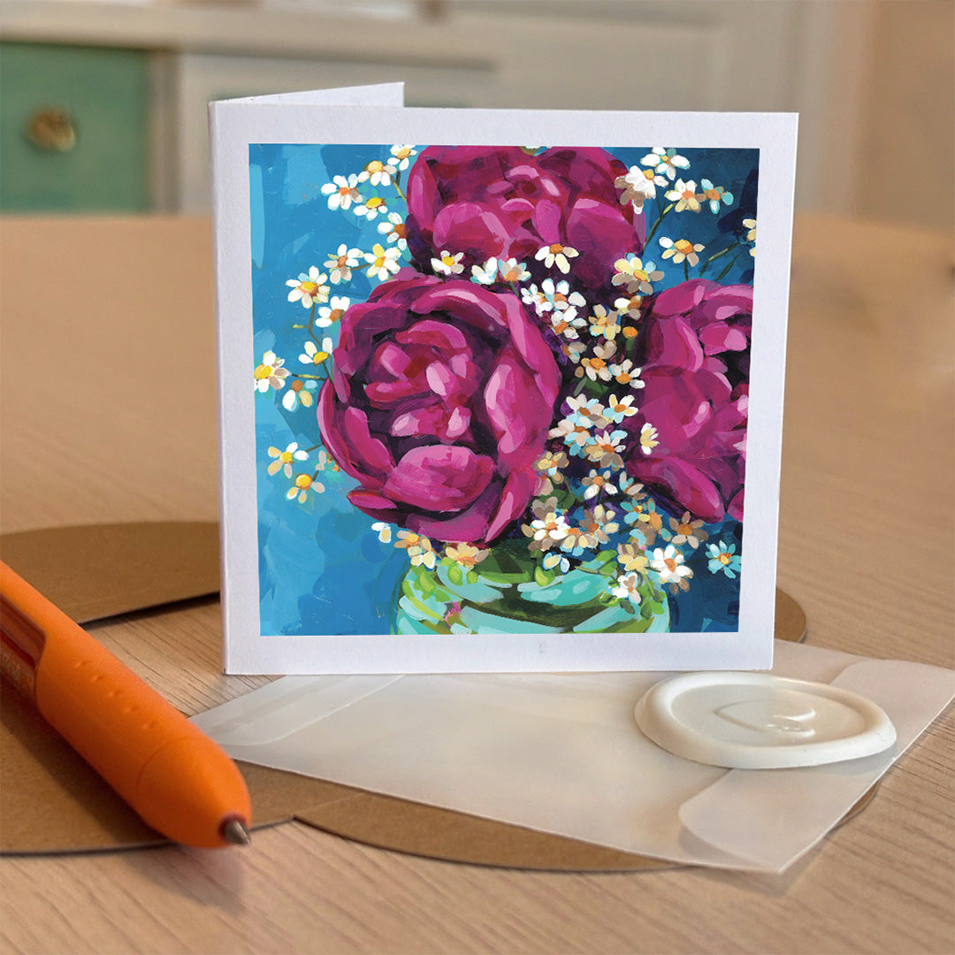 Peonies In Magenta Tiny Greeting card