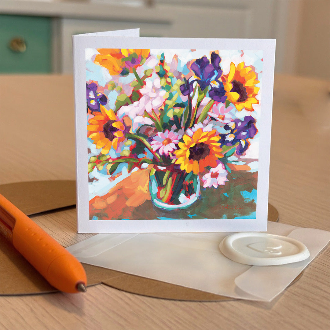Iris & Sunflowers Tiny Greeting card