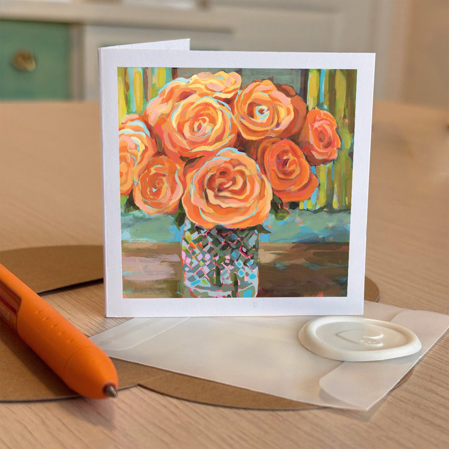 Peach Roses Tiny Greeting card