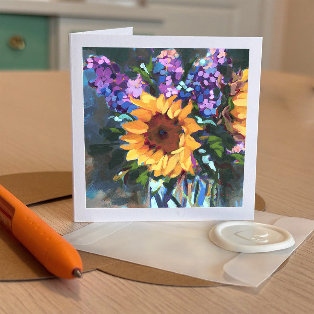 Sunflowers & Lilacs Tiny Greeting Card
