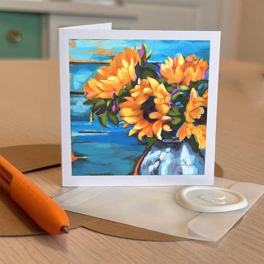 Sunflowers in Blue, Tiny Greeting Card